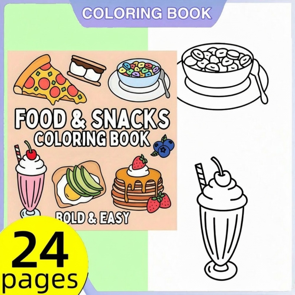 Food And Snacks Coloring Pages - Книга-раскраска для взрослых: Еда и закуски,